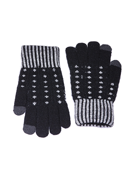 Γάντια πλεκτά μαύρα με λευκά σχέδια