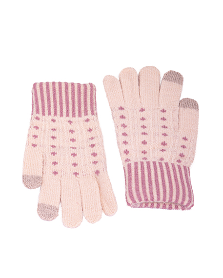 Γάντια πλεκτά ανοιχτό ροζ με ροζ σχέδια