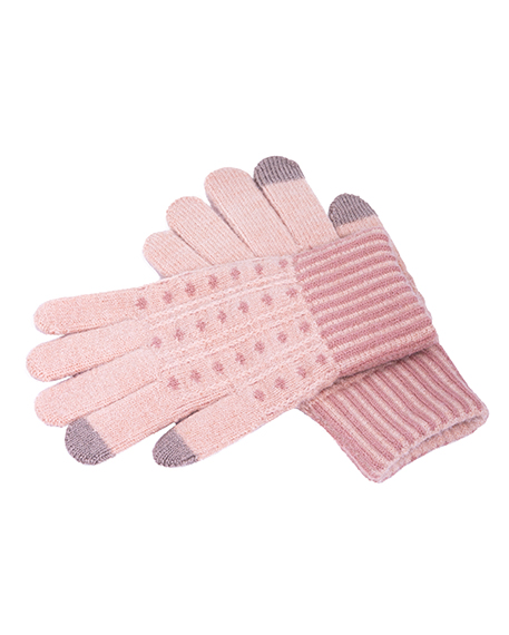 Γάντια πλεκτά σομόν με ροζ σχέδια