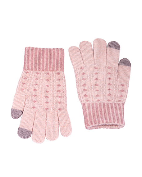 Γάντια πλεκτά σομόν με ροζ σχέδια
