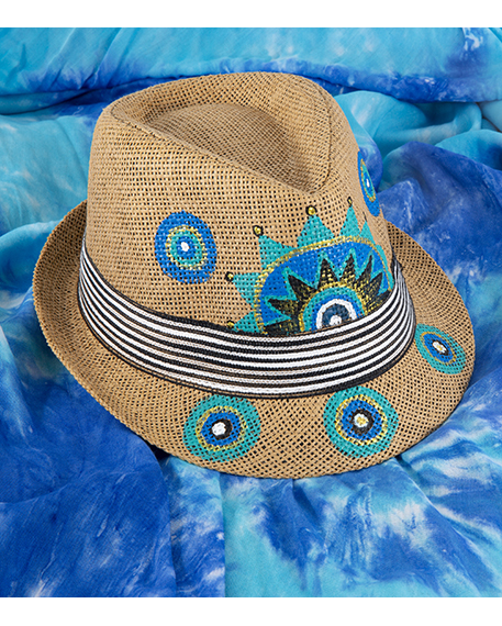 Καπέλο Unisex χειροποίητη ζωγραφιά blue sun