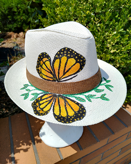 Καπέλο γυναικείο, Ρεπούμπλικο χειροποίητη ζωγραφιά Flying Butterfly