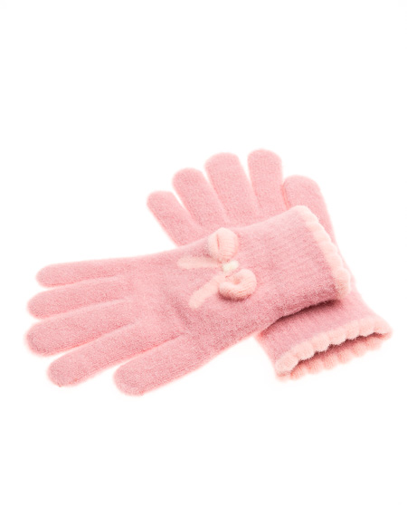 Γάντια πλεκτά ροζ με φιογκάκι
