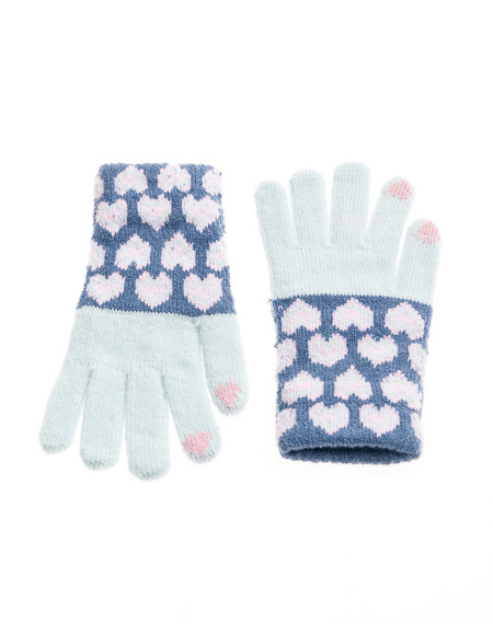 Γάντια πλεκτά γαλάζιο μπλε με καρδούλες δίχρωμες