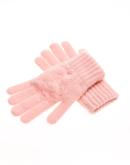 Γάντια πλεκτά ροζ με πλέξη ρόμβου